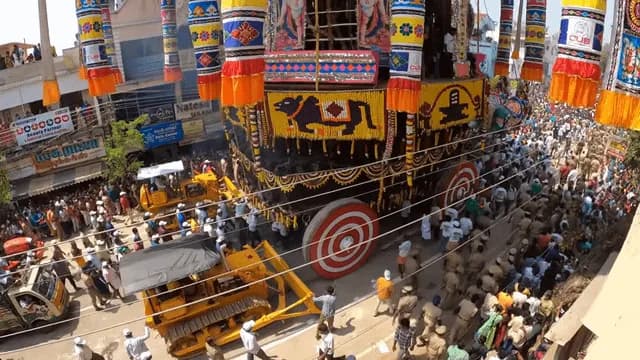 Aazhi Ther is a Temple Car weighing 350 tons (772,000 lb). Pulled by thousands of people, Temple Cars inspired the English term 'Juggernaut', meaning a tremendous, virtually unstoppable force or pheno
