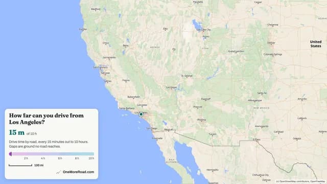 How far can you get from Los Angeles after 10 hours in a car? Isochrone Animation