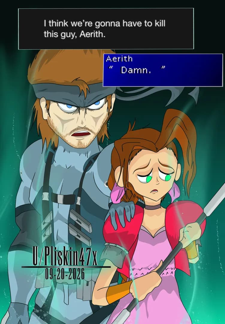 Solid Snake and Aerith fanart by me! (OC)
