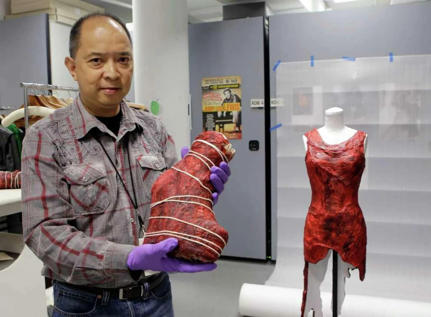 Lady Gaga's meat dress from 2010 has been taxidermied and it's currently on display at a museum in Las Vegas.