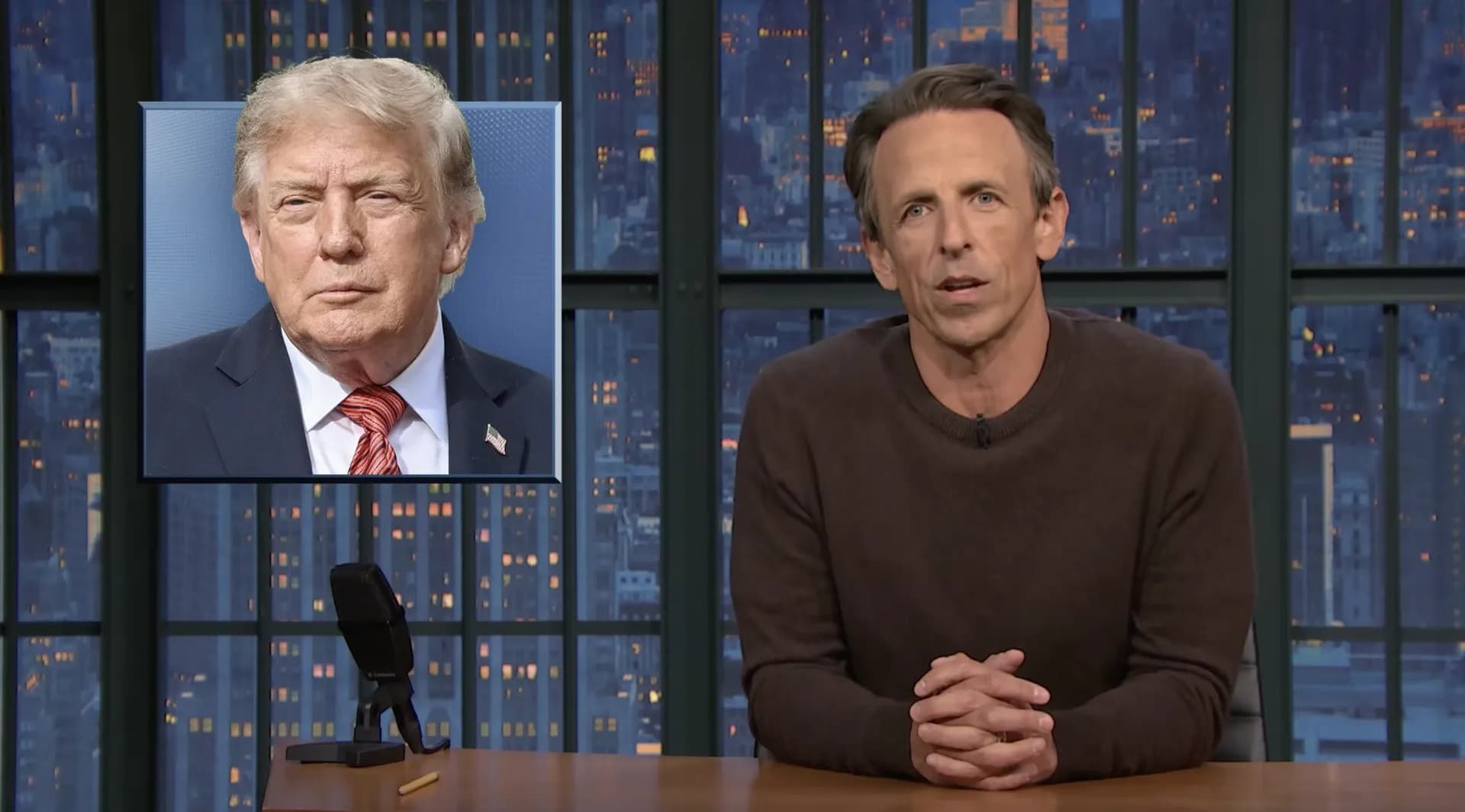 Seth Meyers responds to Trump's audio fail amid press ban