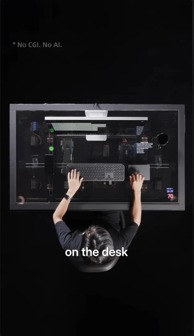 HTX Studio built a smart desk that finds and wirelessly charges your phone anywhere on its surface, reminds you to stand up after sitting too long, and even brings you your water