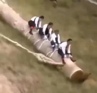 This is Onbashira, a 1,200 year old festival in Japan where people ride a big log down a very steep hill.