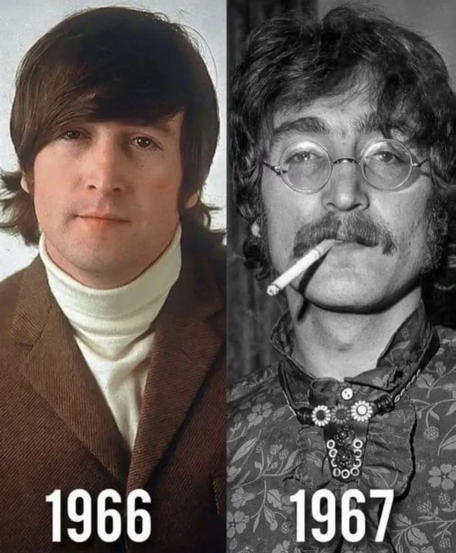 Two photos of John Lennon taken one year apart