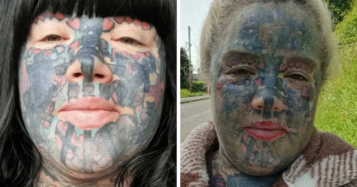Mom With 800 Tattoos Reveals Her Face Without The âExtremeâ Look, But Her Family And Even Her Dog Werenât Prepared