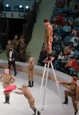 A difficult circus trick performed flawlessly