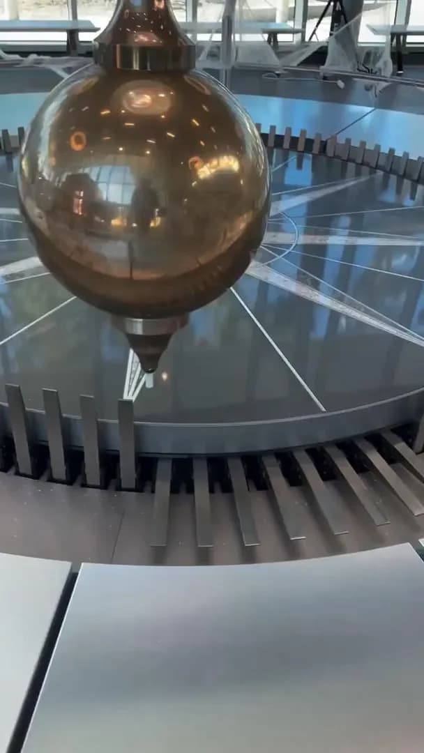 OCC’s Foucault Pendulum. A live demo proving Earth spins beneath our feet. Suspended in the planetarium lobby, it swings and slowly alters direction, knocking down pins