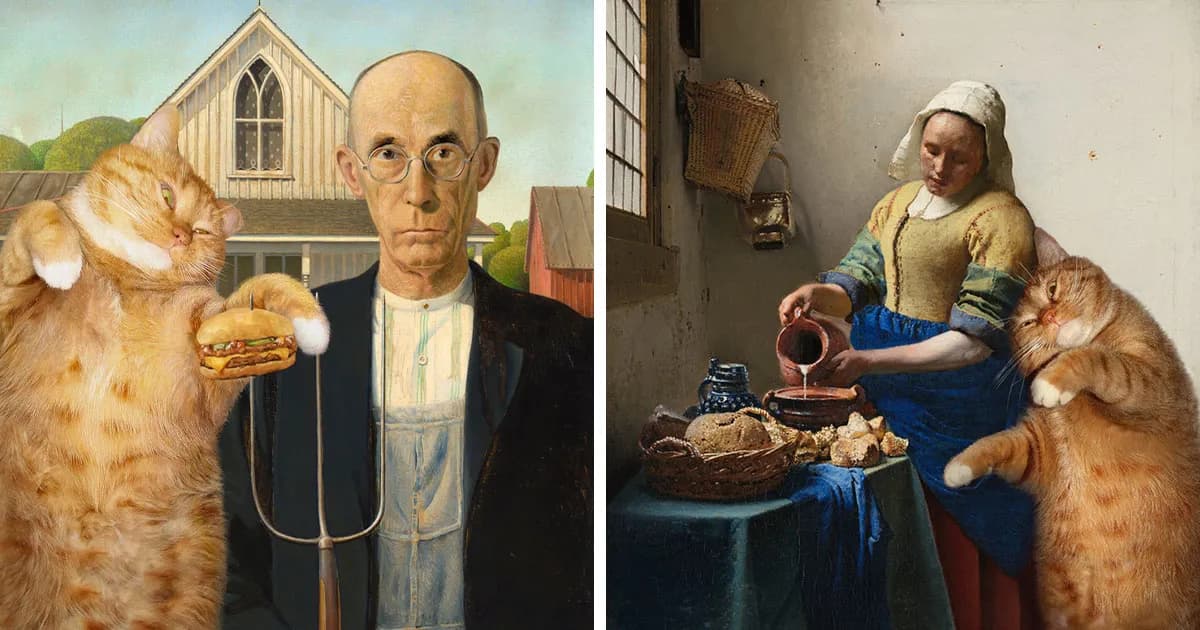 Artist Puts A Hilarious Twist On Famous Classical Paintings By Including Her Fat Orange Cat (42 New Pics)