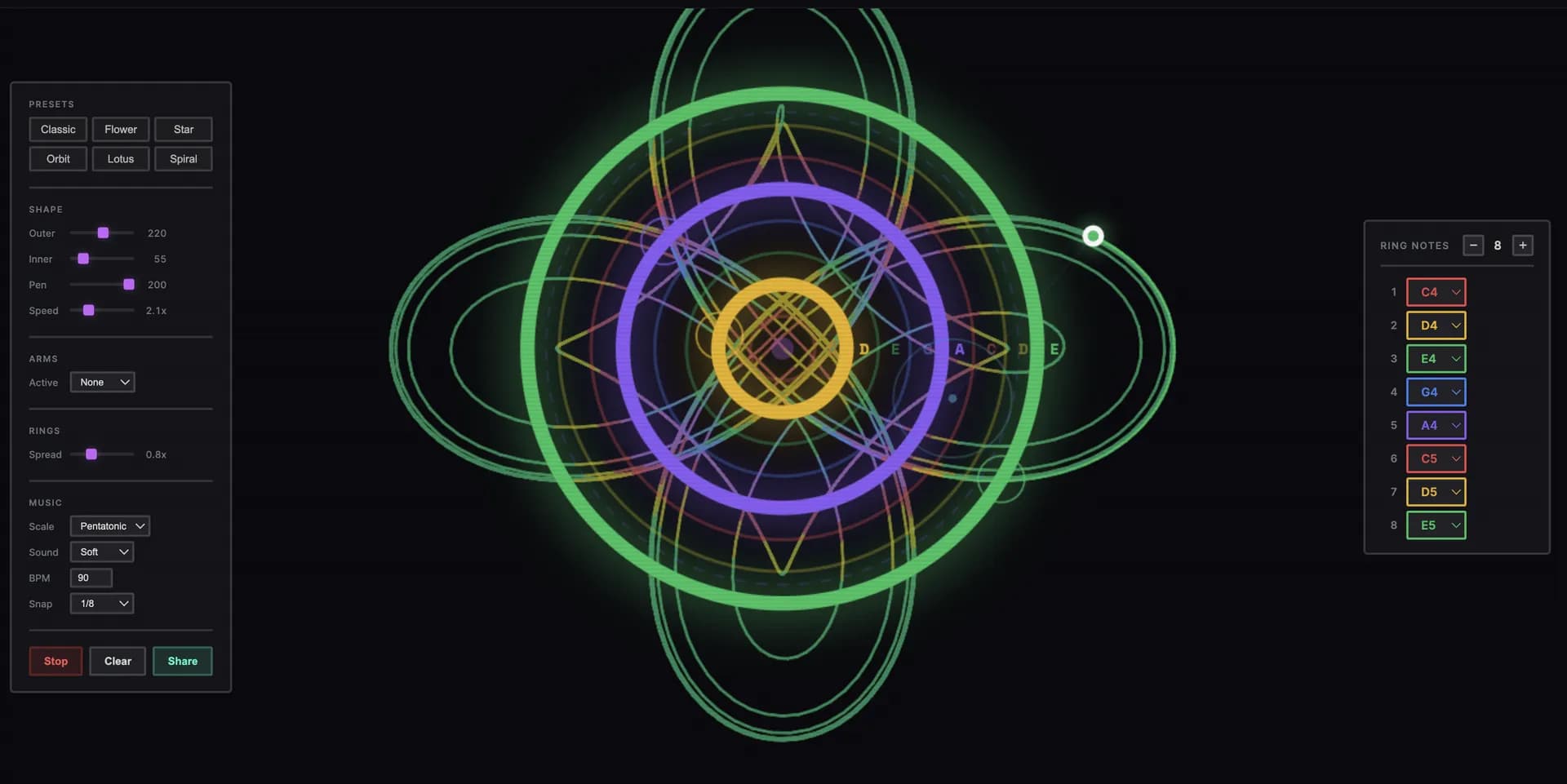 Doodle generative compositions in your browser with Musical Spirograph
