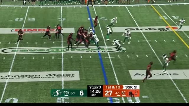 Ford makes a diving interception and brings it up past the Roughrider 30 | CFL