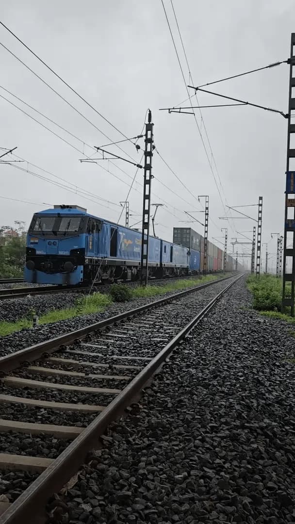 1.3 km long double stack freight train (fully electrified) on Western Dedicated Freight Corridor, India