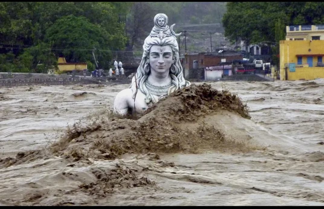 Statue of Shiva the destroyer during the flash flood of uttrakhand