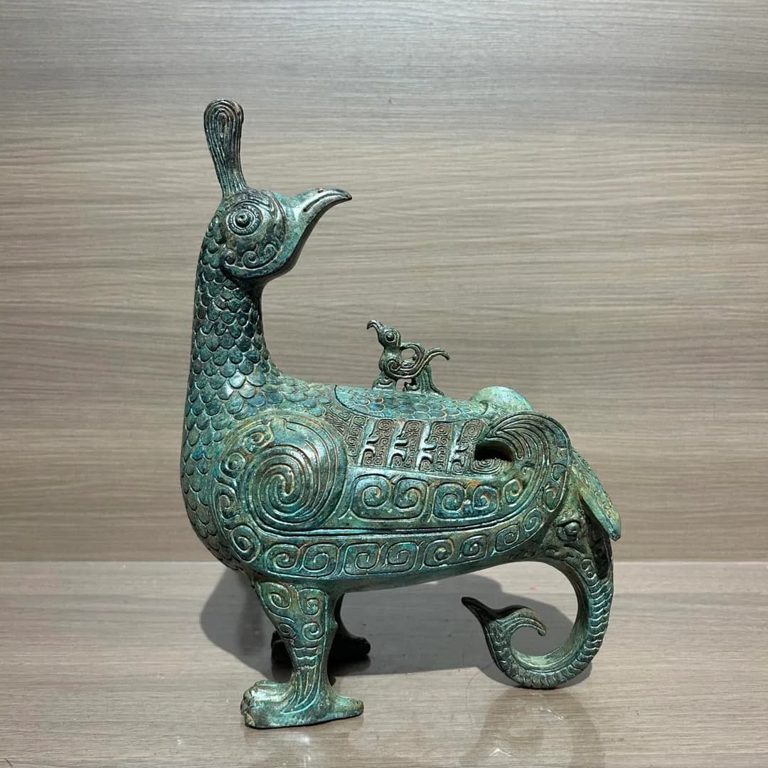 Museum-grade replica of the 3,000-year-old "Bird-shaped Zun of Marquis of Jin" (晋侯鸟尊). Cast in solid bronze via traditional lost-wax.