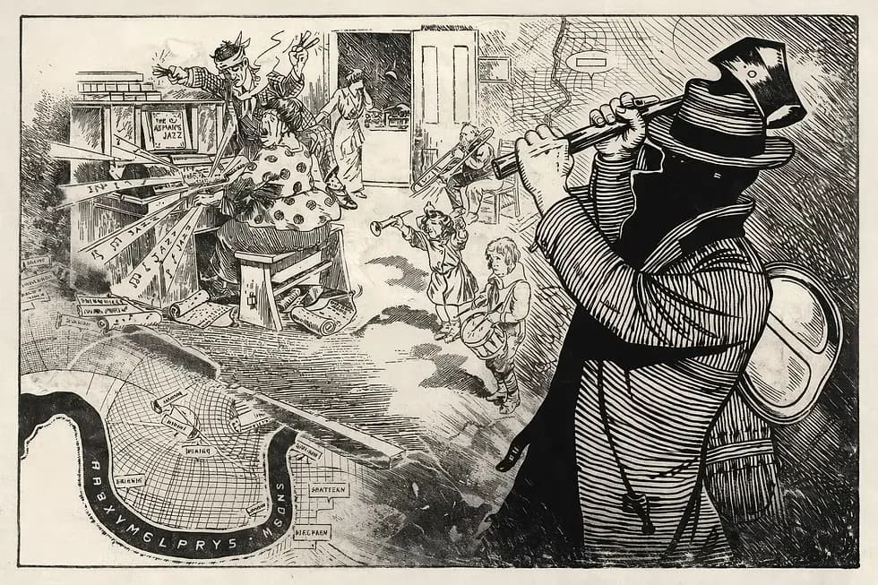 in the 1910's, there was a serial killer named "the Axeman". One day, he reported to the police, that night he claimed, if houses played jazz, he would not break in and kill. That night, every corner