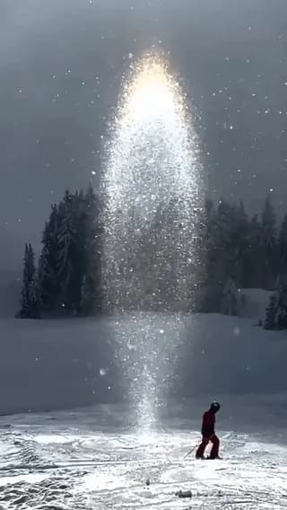 A sun pillar in the alpine