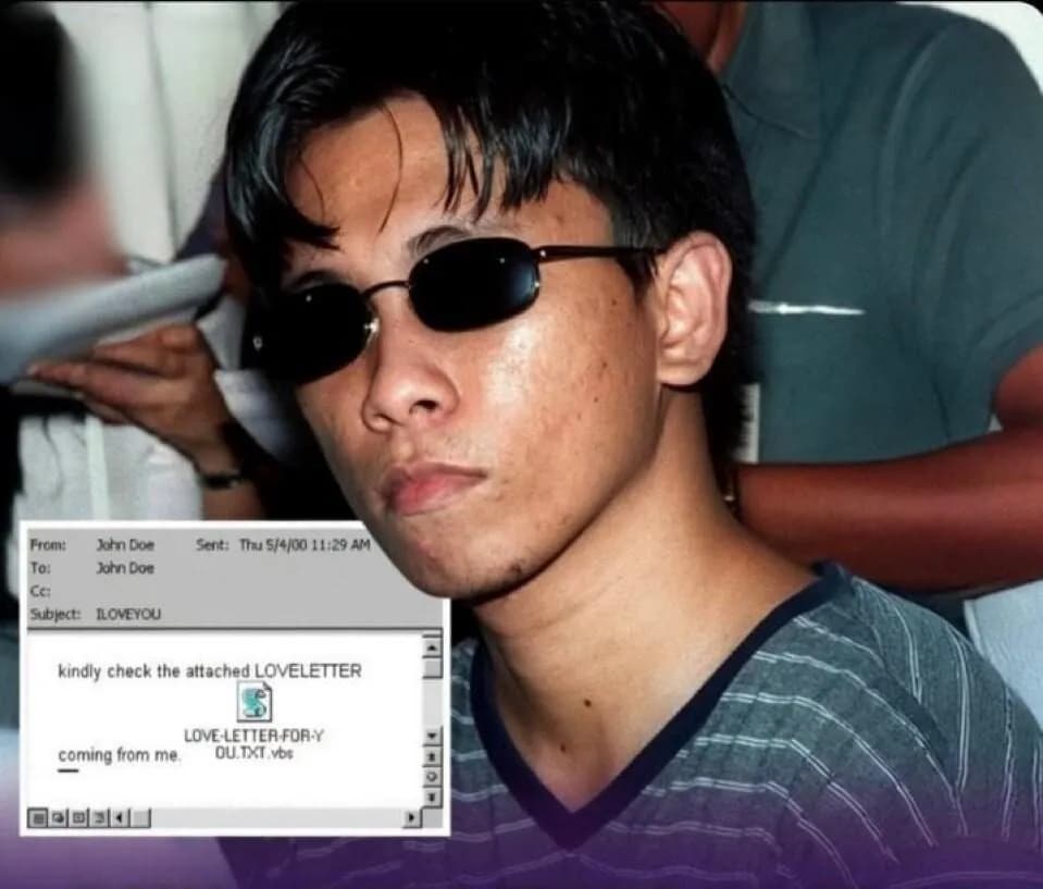 IN 2000, A FILIPINO STUDENT CREATED THE ILOVEYOU VIRUS AFTER HIS THESIS PROPOSAL WAS REJECTED, INFECTING 10 MILLION COMPUTERS WORLDWIDE AND CAUSING $20 BILLION IN DAMAGES. HE WAS NEVER CHARGED BECAUSE