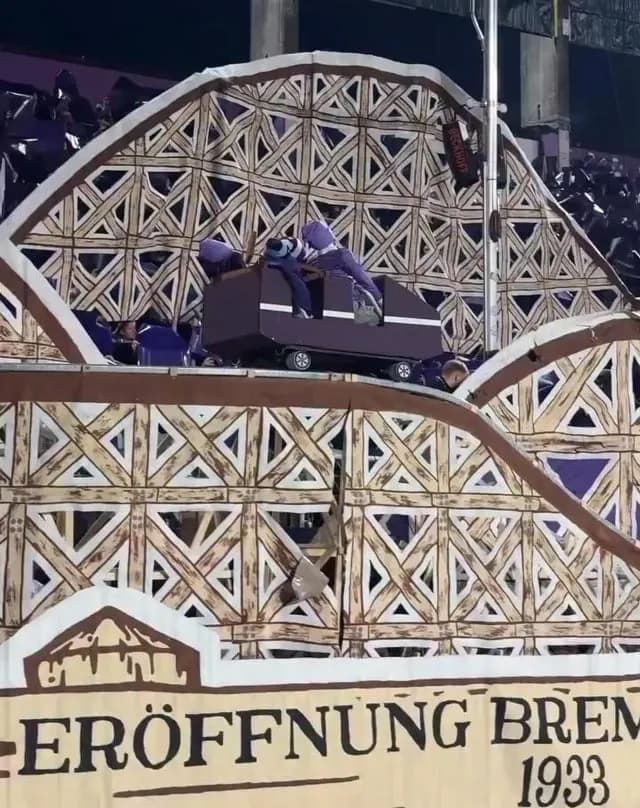 Second-tier German club VfL Osnabrück made a tifo at the game against Bayern Munich with an actual moving roller coaster