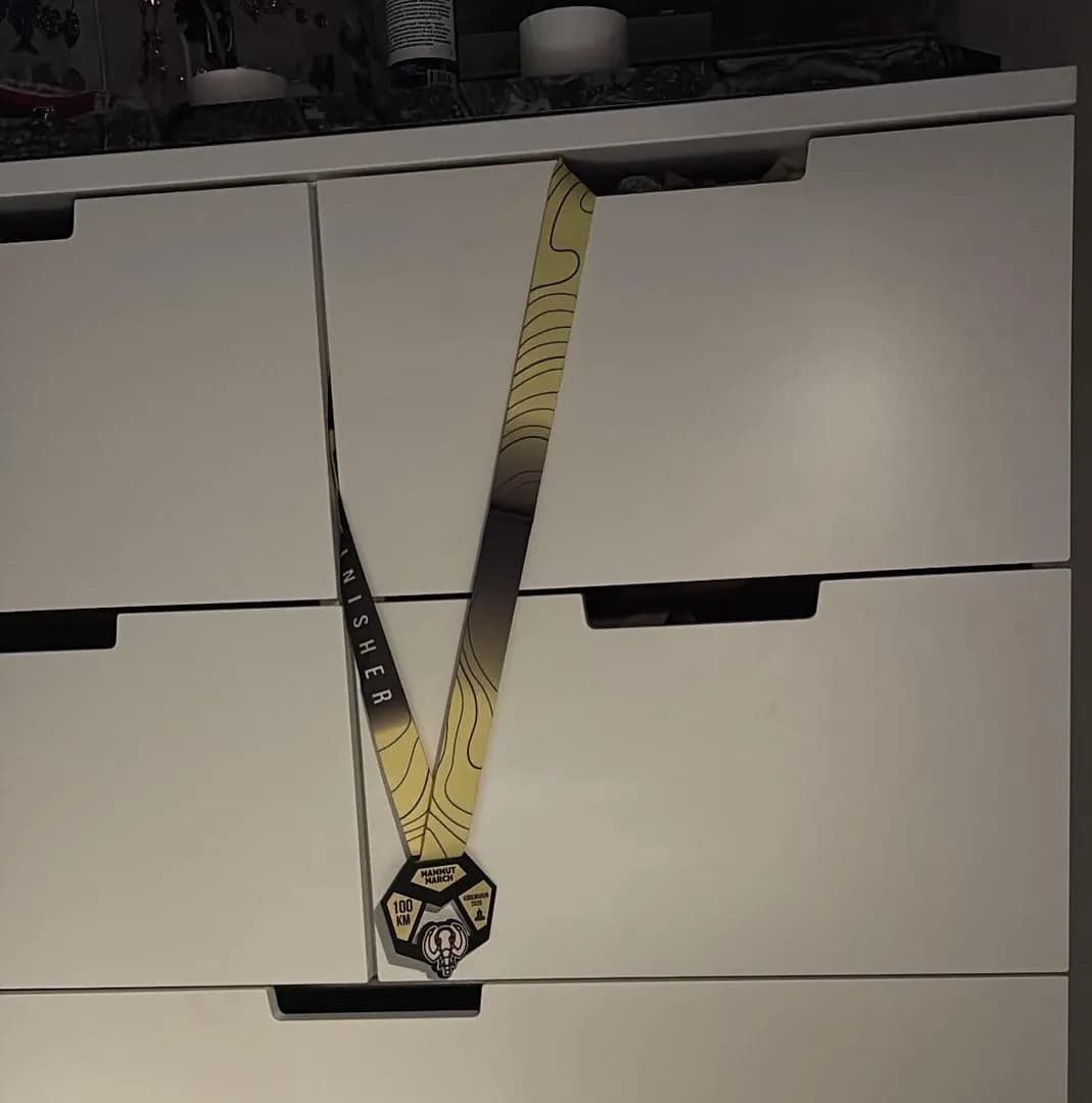 Two weeks ago I completed a 100 km walk in 24 hours. My proud husband hung my medal on the dresser, so I would see it as soon as I woke up.