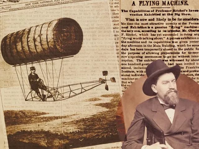 TIL that in 1878, a 96-pound machinist flew a hand-cranked hydrogen airship, then repaired its propeller with a pocketknife while dangling 3,000 feet in the air.