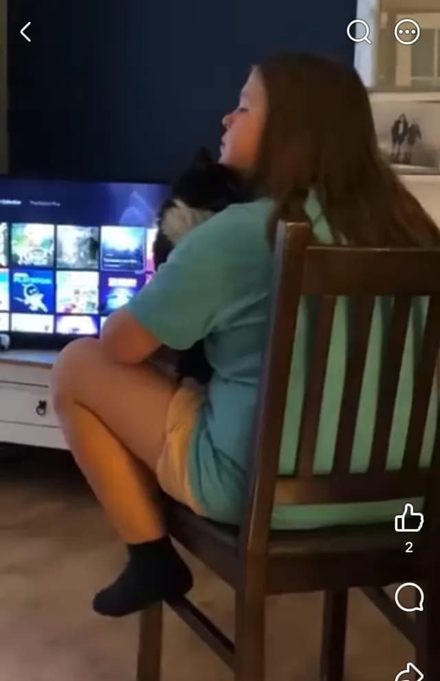 Our 15 year-old cat loves my 12-year-old autistic daughter more than us and it still makes me smile.