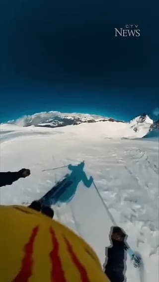 The moment a skier falls into a deep glacier crevasse in the French Alps.