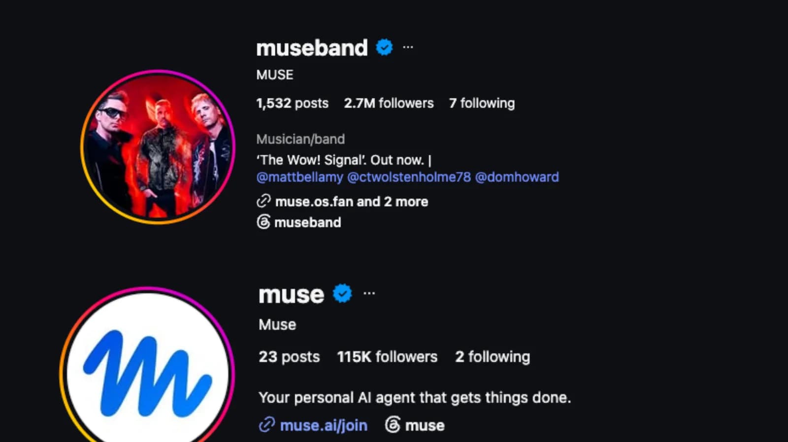 Muse, the band, lost its social media handles to Muse, Meta