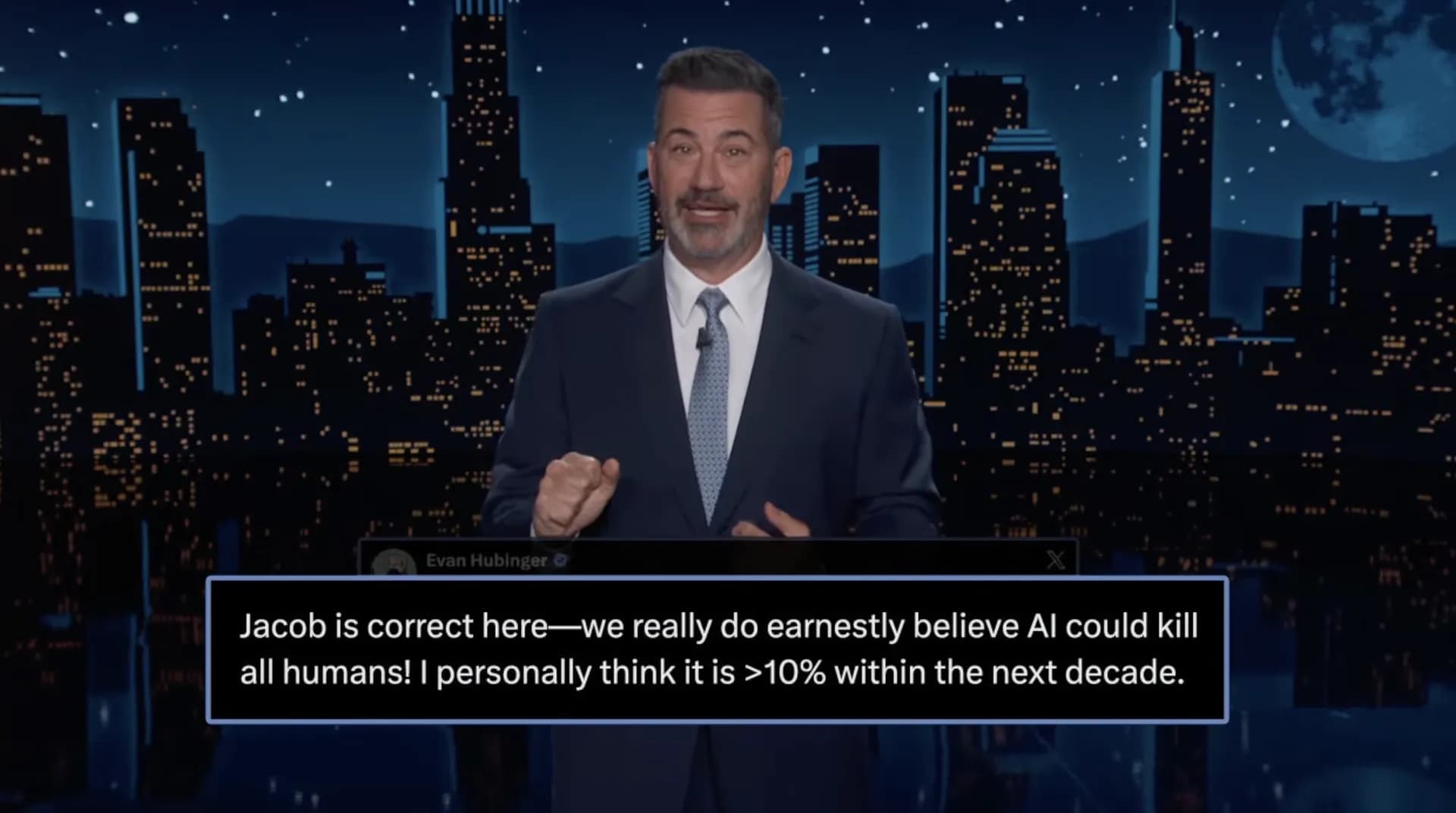 Jimmy Kimmel responds to Anthropic researcher saying 'AI could kill us all by the end of the decade'