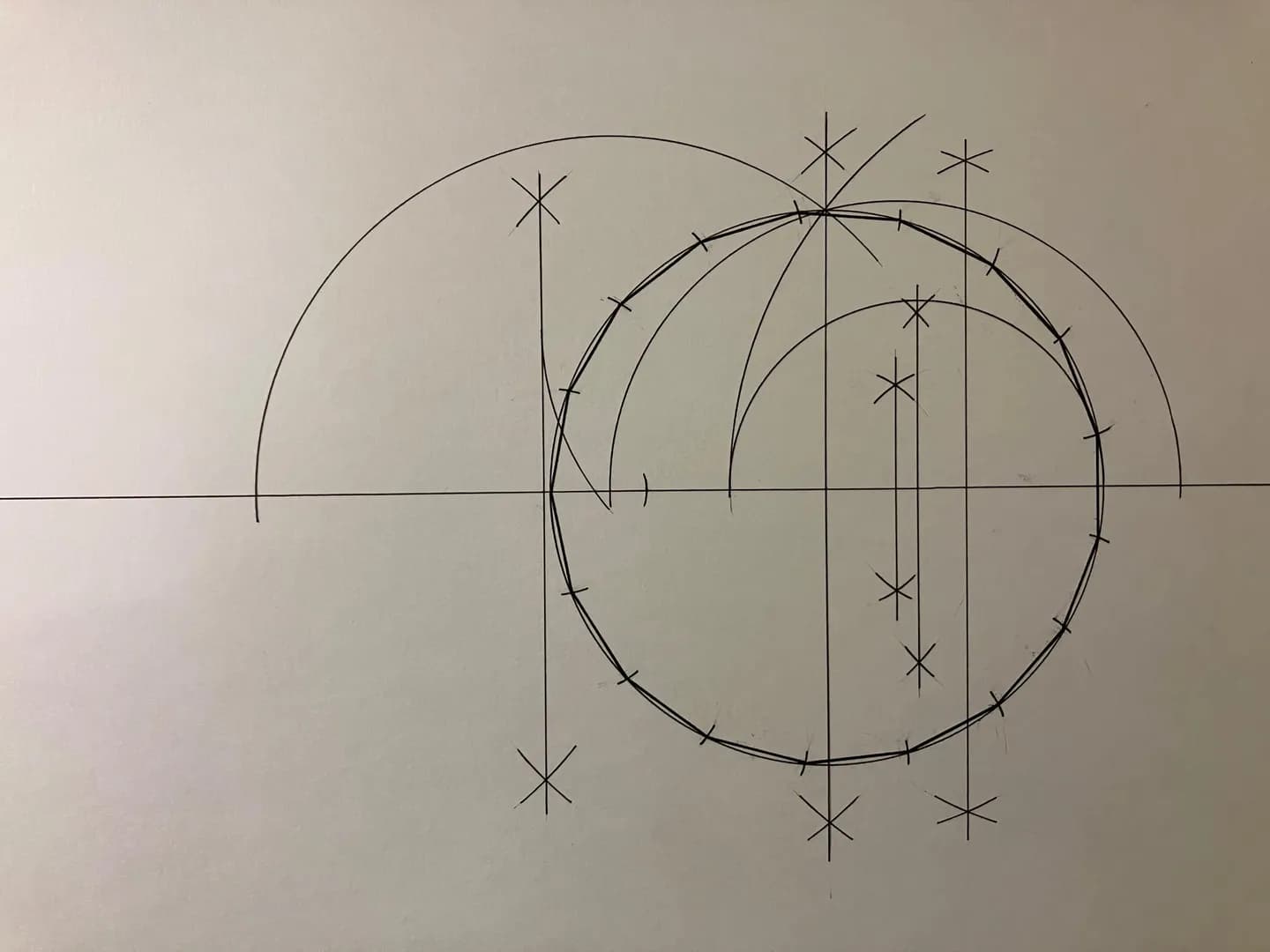 Heptadecagon construction with straight edge and compass