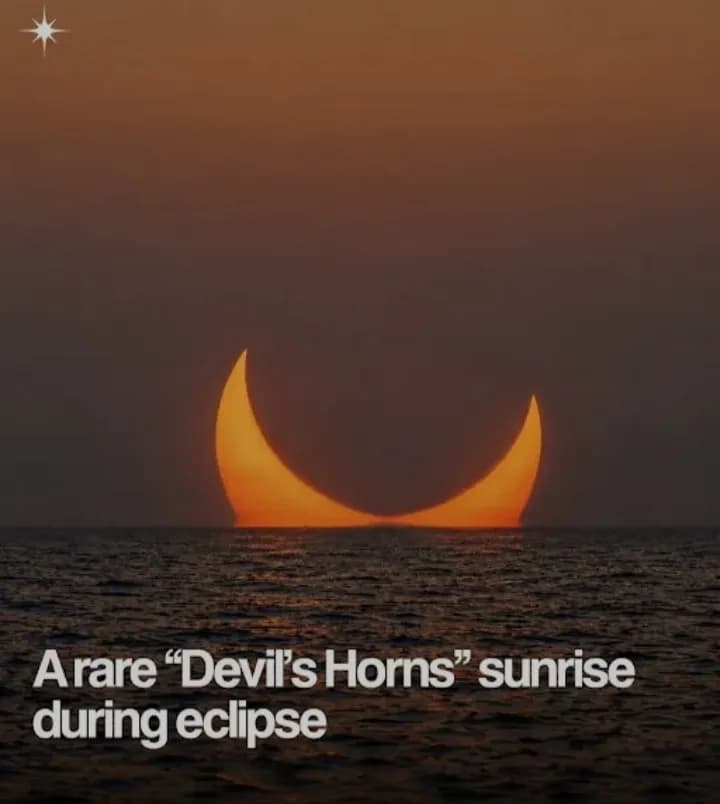 A rare "devil's horns" sunrise during eclipse