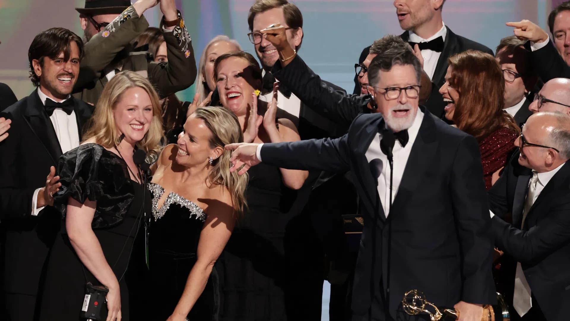 Stephen Colbert tries to get 'Late Show' staff jobs in Emmy acceptance speech