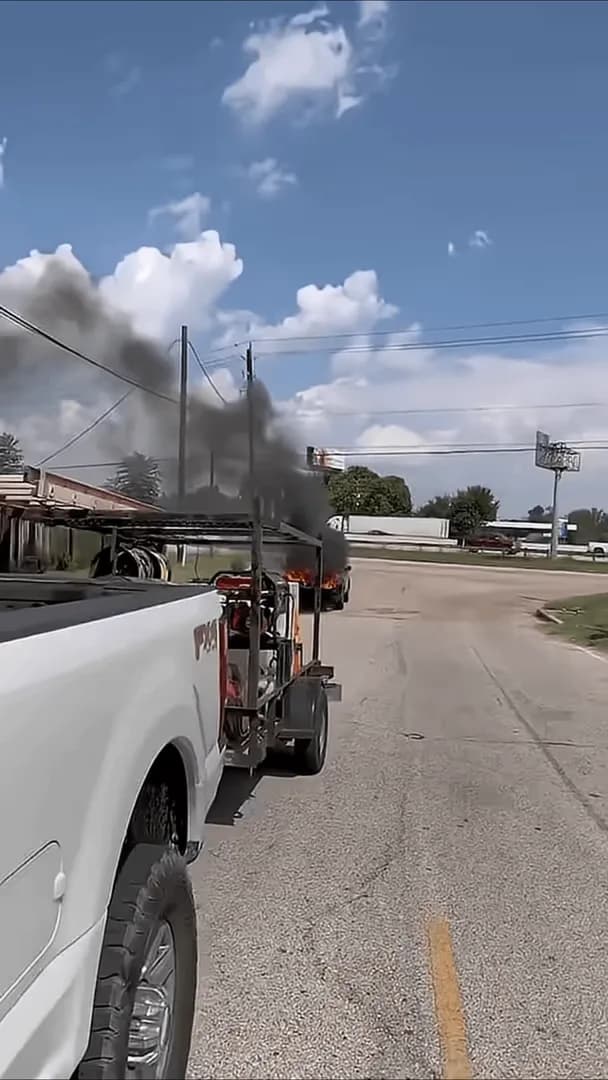 Good Samaritan powerwashing dude puts out car fire in advance of emergency services arriving