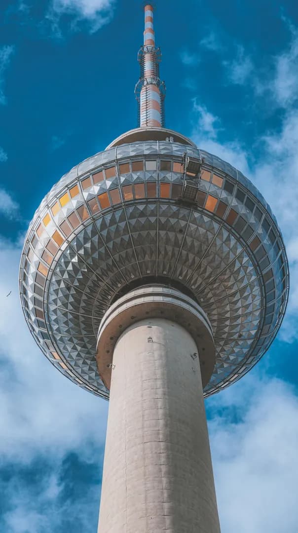 The Berlin Tv tower looks like a giant Disco ball up and close.