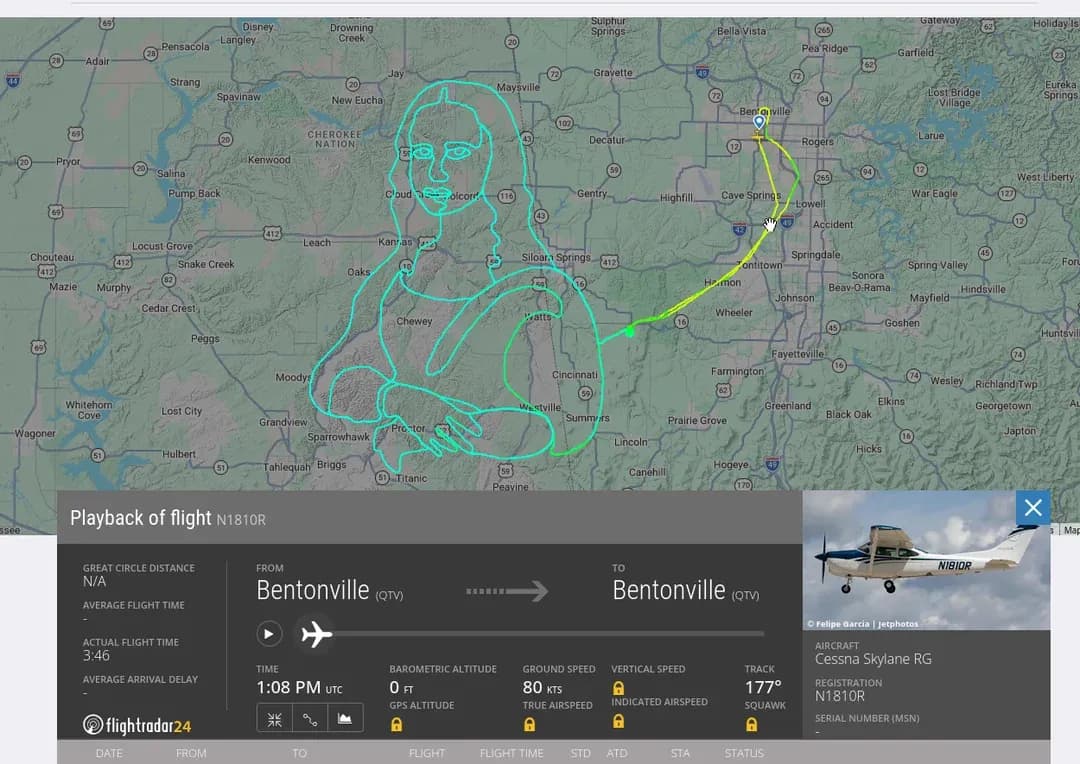 Someone with a Cessna Skylane painted the Mona Lisa over Kansas.